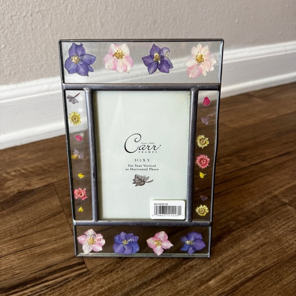 Vintage Carr Pressed Flower Leaded Glass Photograph Frame 3.5 x 5 in. - Picture 1 of 6